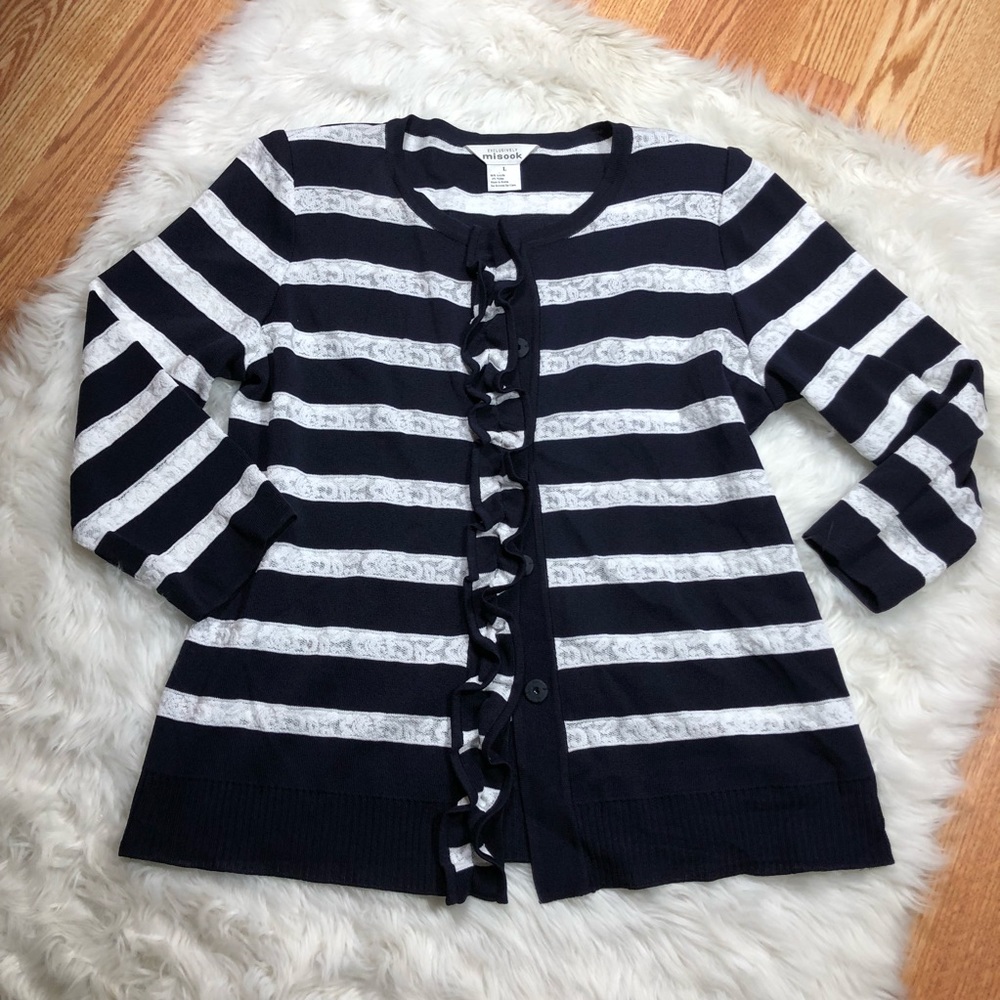 Exclusively Misook Lace Ruffle Cardigan